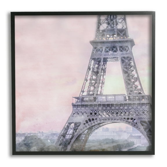 Stupell Industries Eiffel Tower at Sunrise Travel & Places Painting Black Framed Art Print Wall Art, 12 x 12