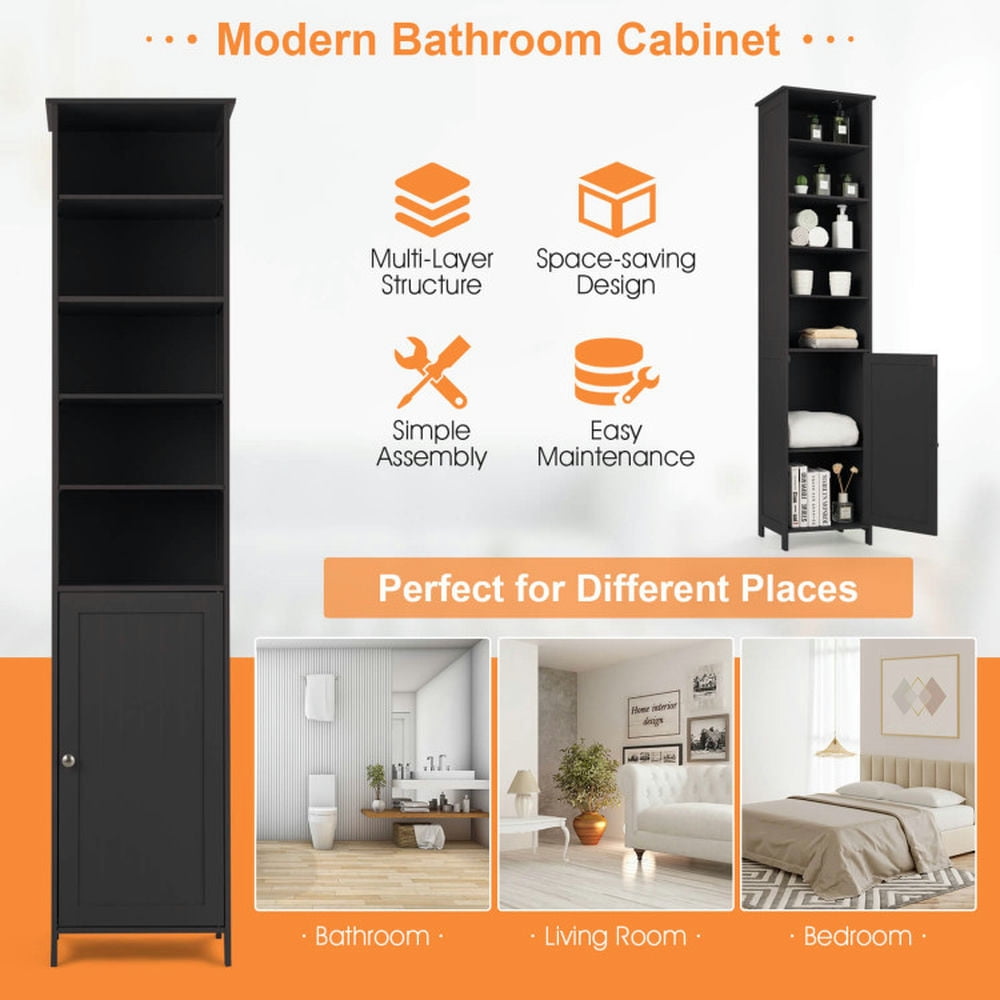 Finihen Bathroom Storage Cabinet, Bathroom Floor Cabinet, 72 Inches Free Standing Tall Floor Bathroom Storage Cabinet, for Bathroom, Living Room, Bedroom, Kitchen, Brown Finihen Bathroom Storage Cabinet, Bathroom Floor Cabinet, 72 Inches Free Standing Tall Floor Bathroom Storage Cabinet, for Bathroom, Living Room, Bedroom, Kitchen, Brown