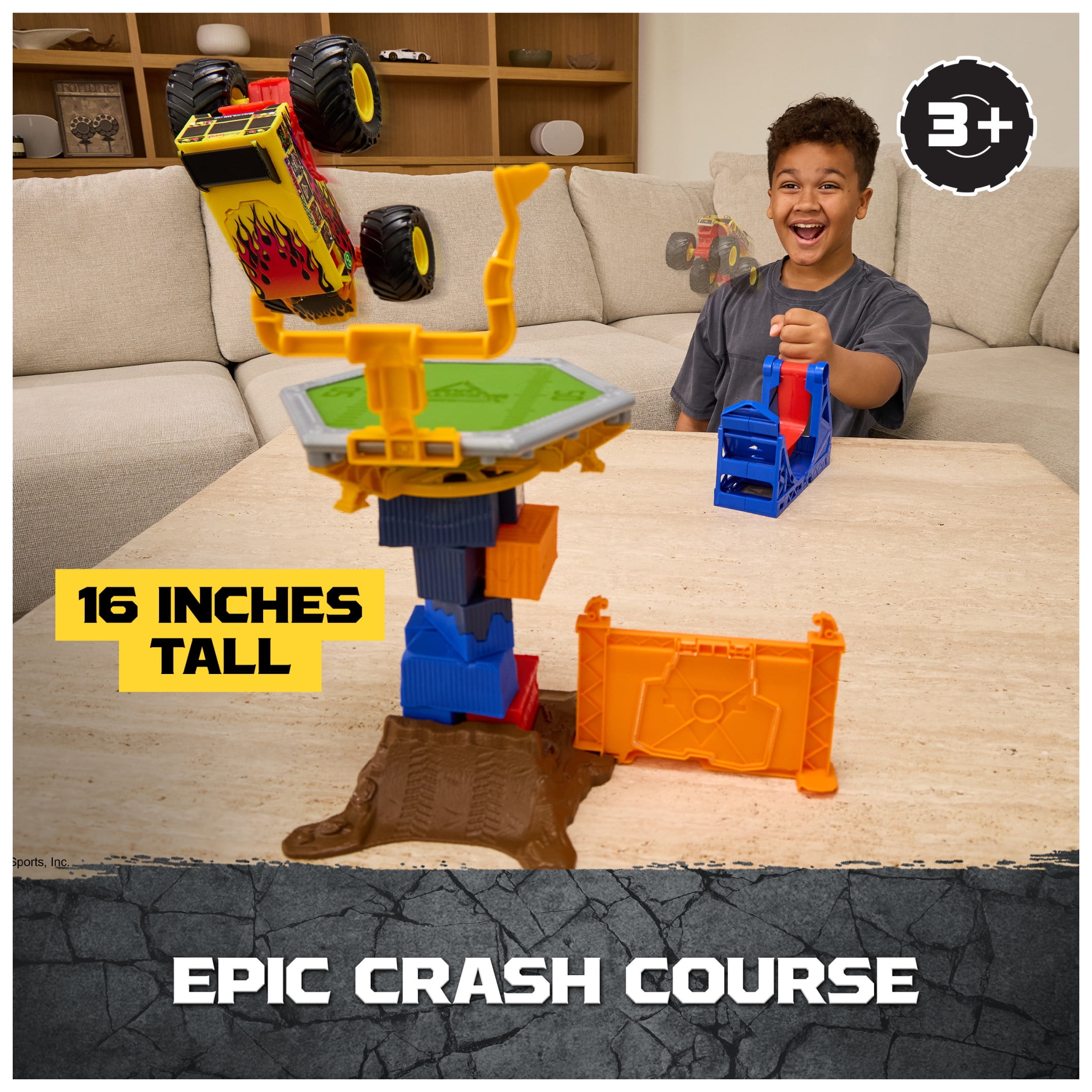 Monster Jam Smash & Bash Crash Course Playset, 16" Tower with 1:64 Monster Truck for Kids Ages 3 and up