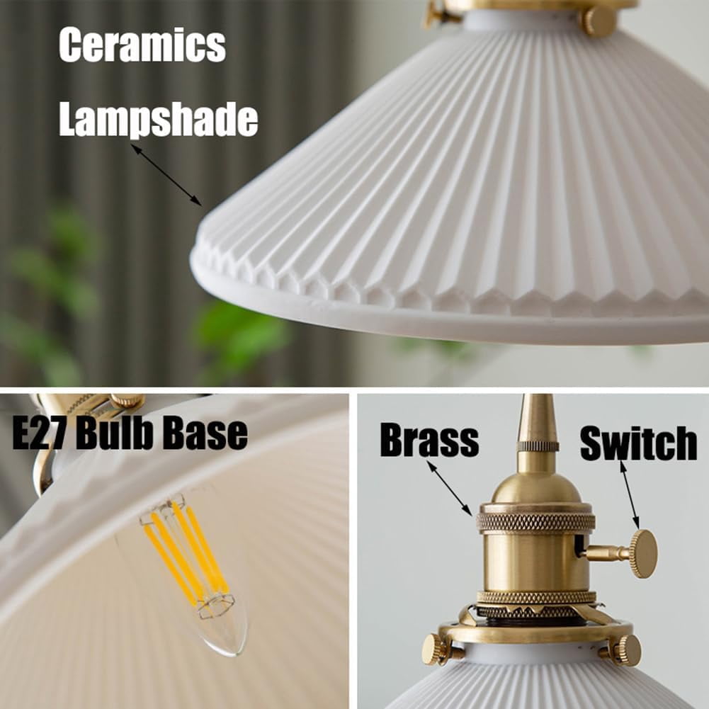 Japanese Style White Ceramic Pendant Lighting for Kitchen Island, Rustic Vintage Pendant Light Fixture for Dining Room, Retro Simple Pendant Lamp, Modern Farmhouse Pendant Light for Bar Over Table