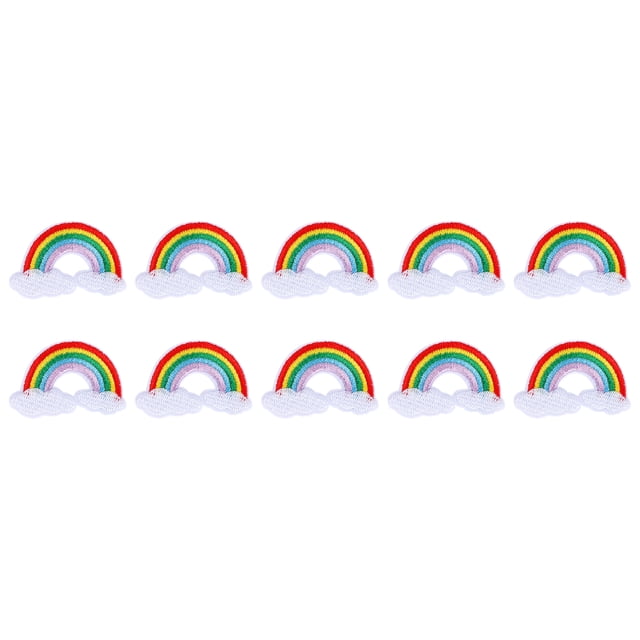 Juego de parches de tela coloridos, 10 piezas, suministros de decoración con apliques de bordado de arco iris de nube