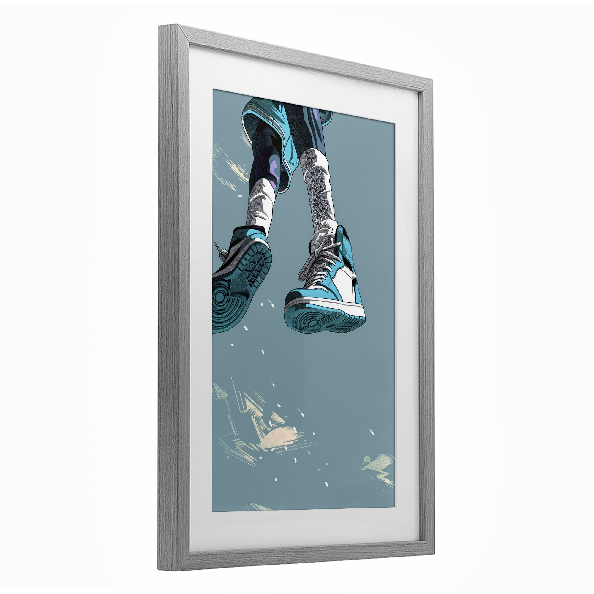 Stupell Industries Sporty Jump with Sneakers Gray Framed Print Under Glass, design by Ray Powers