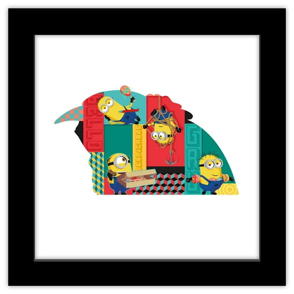 Gallery Pops Despicable Me 4 - Gru Minions Silhouette Wall Art, Black Framed Version, 12" x 12"