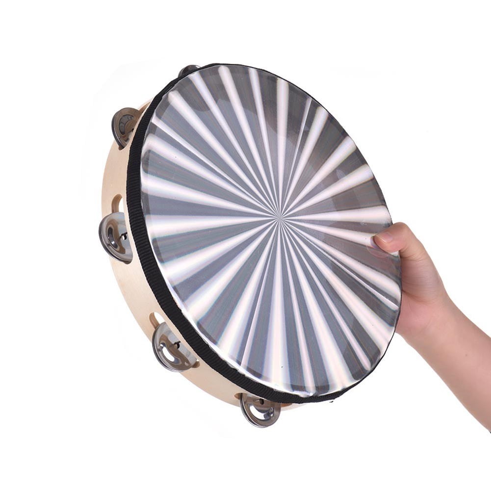 AYYUFE 10inch Reflective Tambourine Single Row Bell Jingle Percussion Instruments