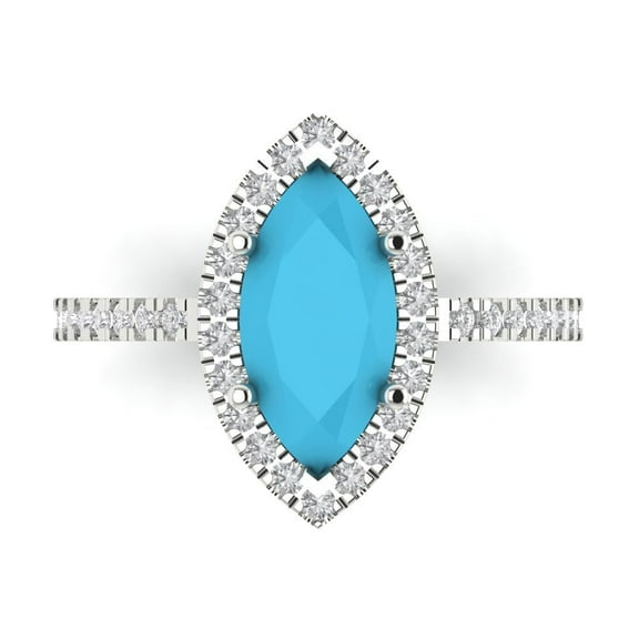 Clara Pucci 14K White Gold 2.38ct Turquoise Halo Ring for Women