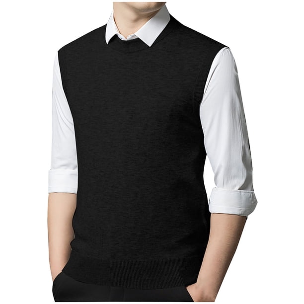 pstuiky Camisetas sin mangas para hombre, Suéter elástico de cuello redondo tejido en color liso para hombre Camisas de hombre m