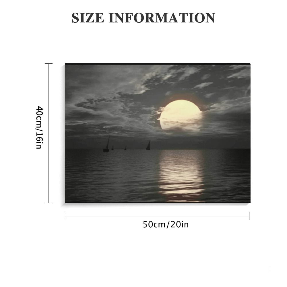 Jiayy  Large Black and White Canvas Full Moon Wall Art Sunset Picture Prints Moon on Sea Ocean Landscape Artwork for Home Decor Framed Ready to Hang 20x16in