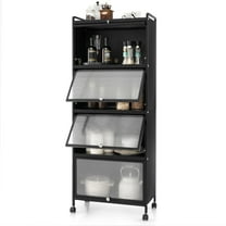 Giantex 5-Tier Kitchen Storage Cabinet, Mobile Microwave Stand, Bread Rack Coffee Stand, Bakers Rack w/Flip Door Cabinets, Black