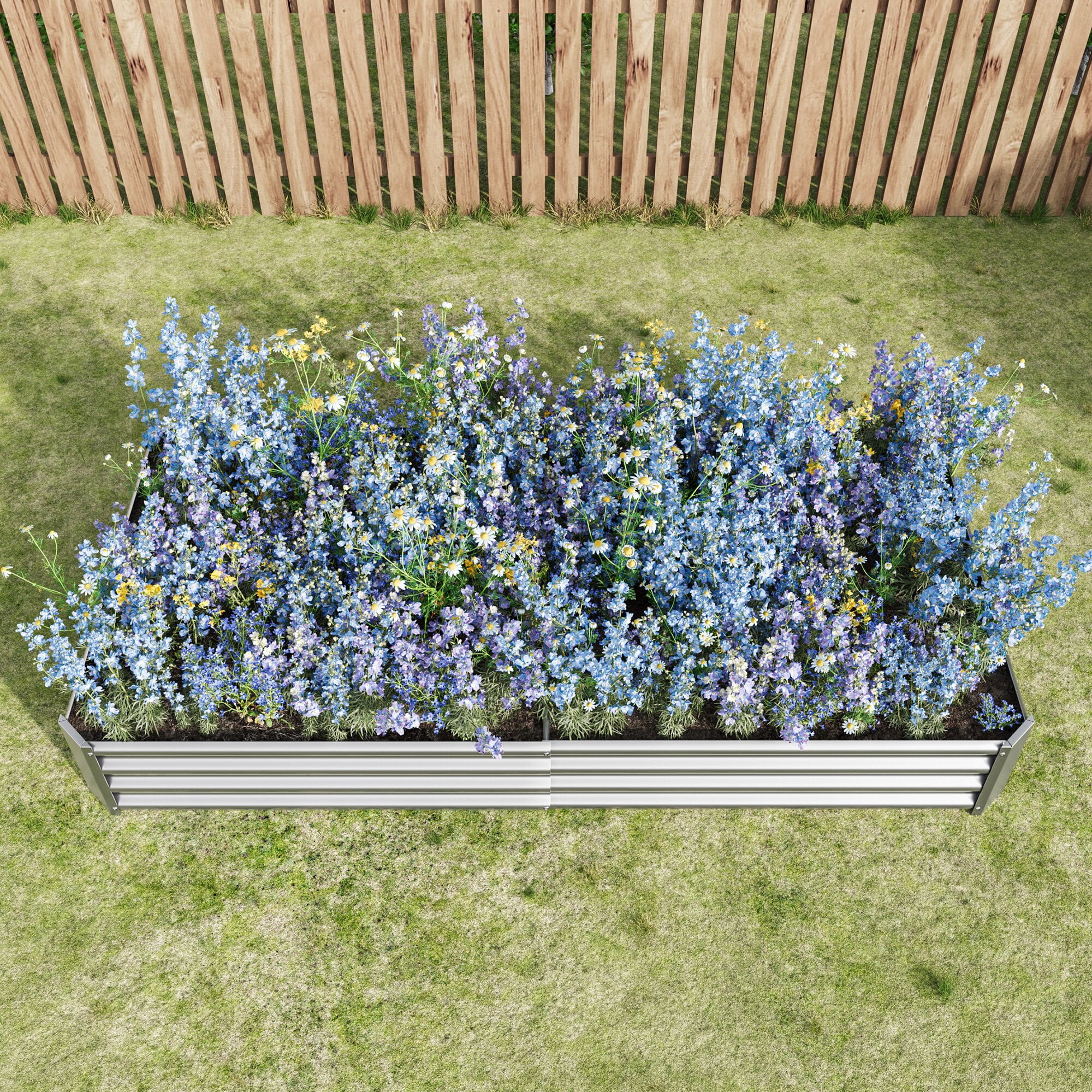 Yoneston Galvanized Raised Garden Beds Kit 7.6x3.7x0.98ft Rectangle Metal Garden Beds Galvanized Steel Planter Box for Vegetables Flowers Herbs Outdoor, Silver