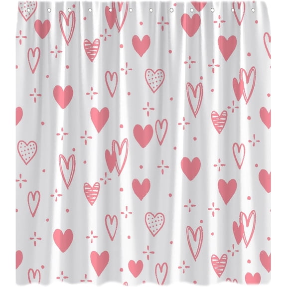 Valentine''s Day Shower Curtain White Pink Sweet Heart Romantic Love Couple Lover Creative Modern Holiday Marriage Wedding Fabric Bath Curtain with Hooks
