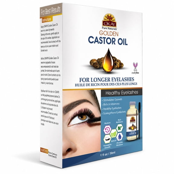 OKAY Pure Naturals Golden Castor Oil for Eyelash Growth, 1 fl oz – 100% Pure Natural Lash & Brow Serum, Cold Pressed, Strengthens, Thickens, Moisturizes Lashes & Hair