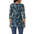 thumbnail image 3 of INSPIRE CHIC Women's Dressy Casual 3/4 Sleeve Floral Blouse Irregular Hem V Neck Mesh Shirt Double Layered Tunic Tops, 3 of 5