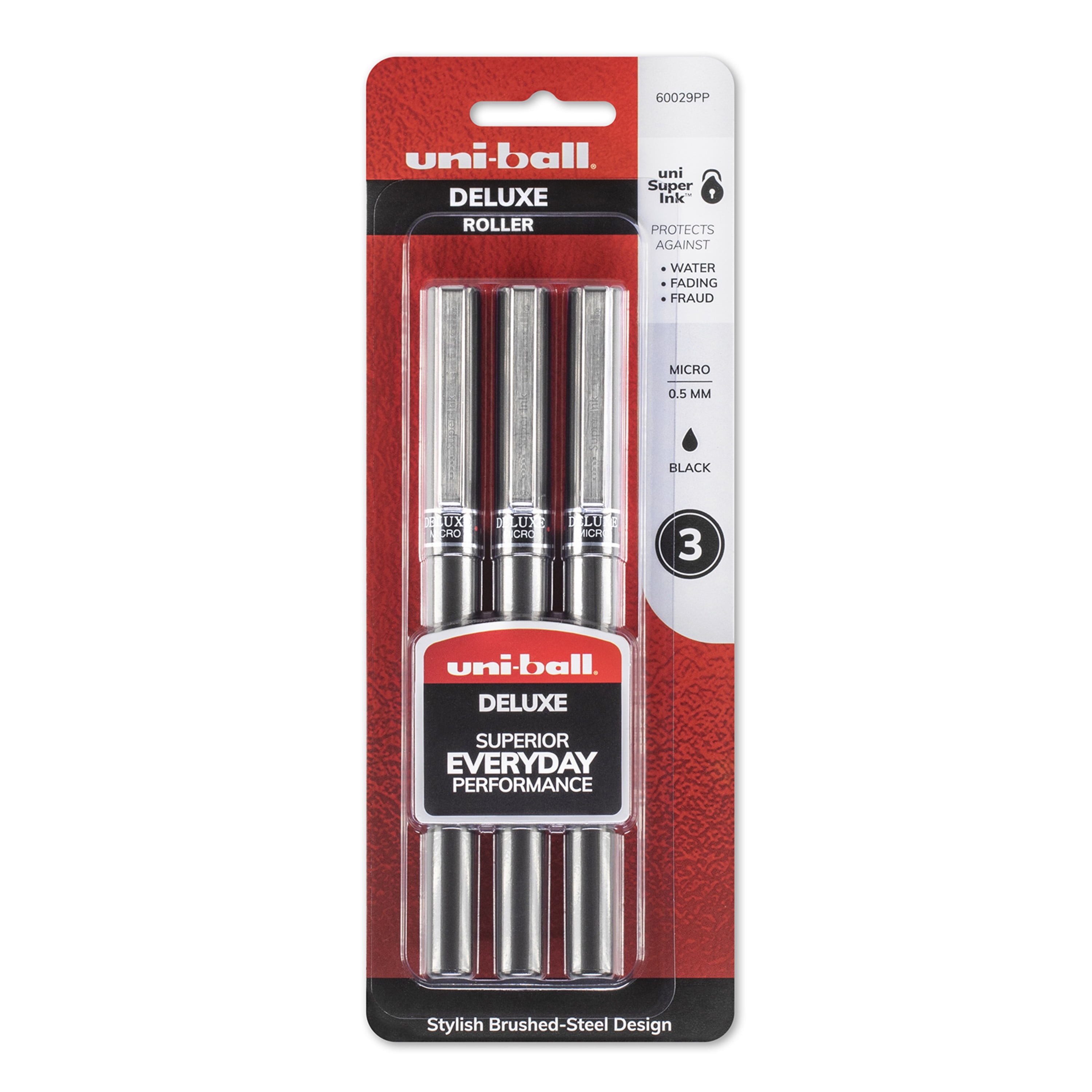 Uni-ball Roller Deluxe Pen, Black, 0.5 mm, 3 Per Package