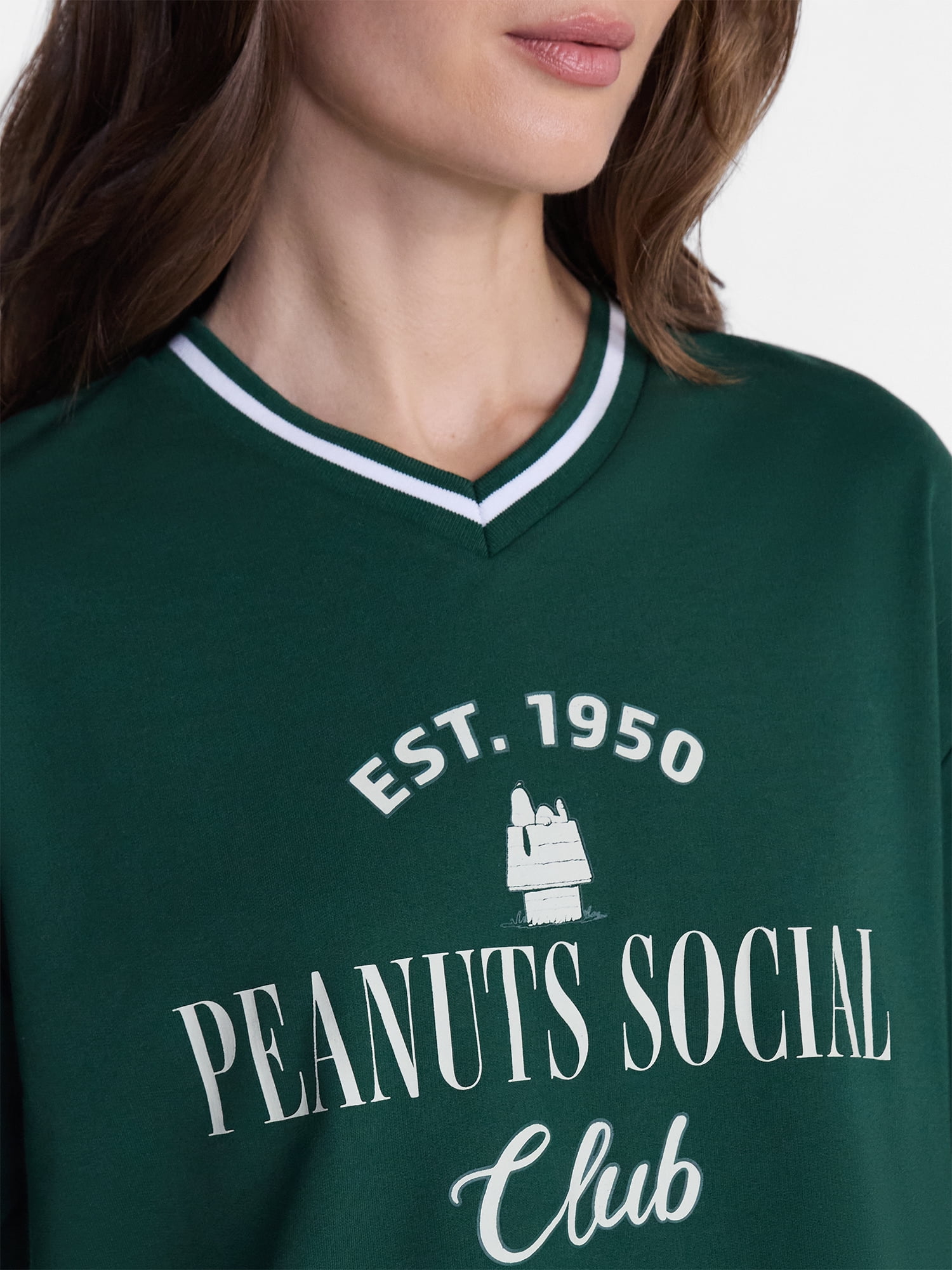 Peanuts Women's Snoopy French Terry Varsity Graphic Tee with Short Sleeves, Sizes XXS-XXL
