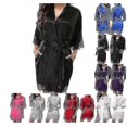 thumbnail image 2 of Satin Robe Wedding Bride Bridesmaid Kimono Dressing Gown Sleepwear Bathrobe Grey S, 2 of 4