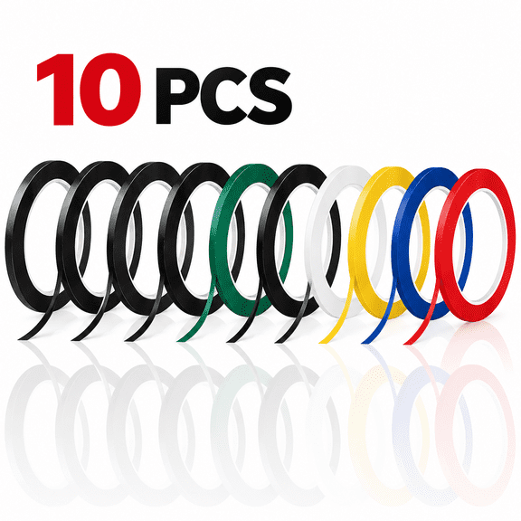 10 Rolls 1/8 In (3mm) Whiteboard Tape, Thin Tape and Pinstripe Tape, Colorful White Board Tape Lines for Dry Erase Board, Chart Grid, Art & Craft Tape and Car Decoration, 197 Feet per Roll