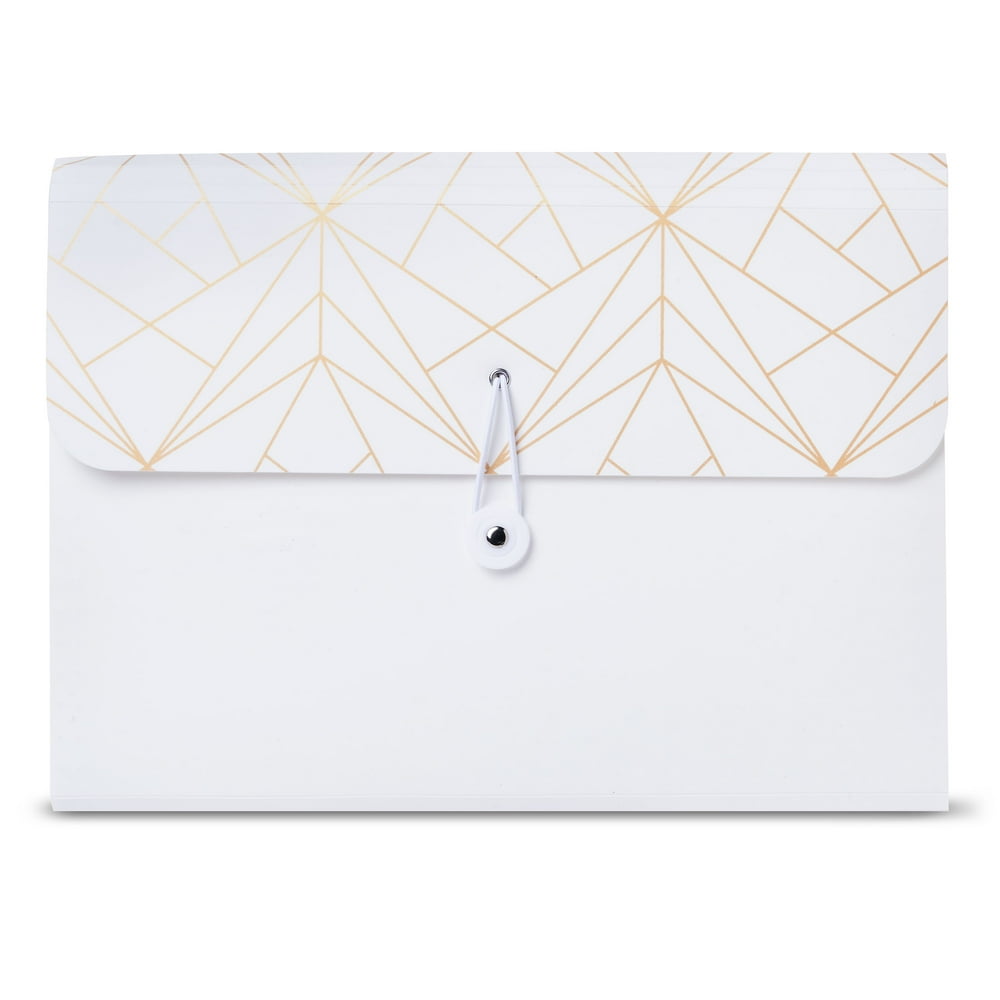Pen + Gear Letter Size 13 Pocket Poly Expanding File Folder White with Gold Design Walmart