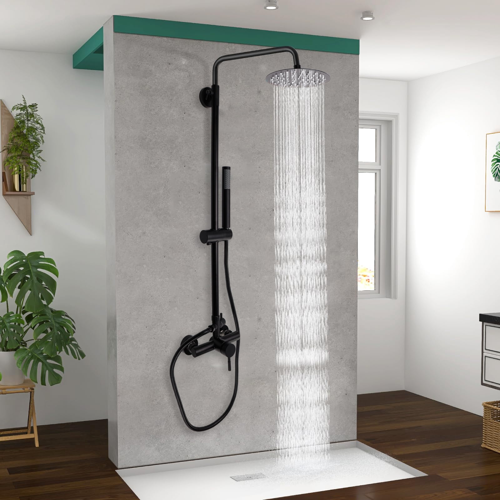 iMeshbean Black Shower Faucet Set 8" Rainfall Shower Head Combo System w/ Mixer Valve Kit