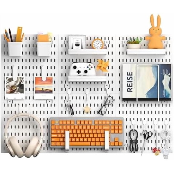 Peg Board, 24"x36" Pegboard Wall Organizer, Includes 6PCS White Peg Boards and Accessories, Plastic Peg Board Panels for Craft Room, Office, Kitchen, Gaming Room$$Furniture