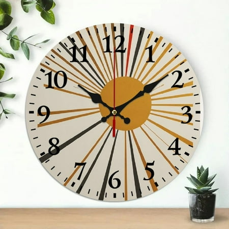 PRATYUS Sunburst Design Wooden Wall Clock Battery Operated Silent Frameless Decorative Clock for Living Rooms, Kitchens, Dorms, and More - 10 Inches 10x10in