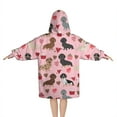 thumbnail image 2 of Pink Cute Dachshund Dog and Love Heart Blanket Hoodies for Kids 6-13YR Oversize Wearable Blanket Hoodies for Boys Girls Teens, 2 of 7
