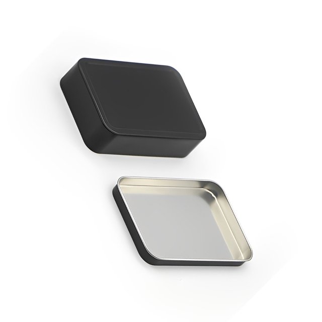 Inteprter Estaño de metal Rectángulo Tarjetas de juego Almacenamiento Ventana Estuche Sellado Caja organizadora Dinero Pendientes Almacenamiento y organización del hogar Tapa Plana negra 107*73*25mm