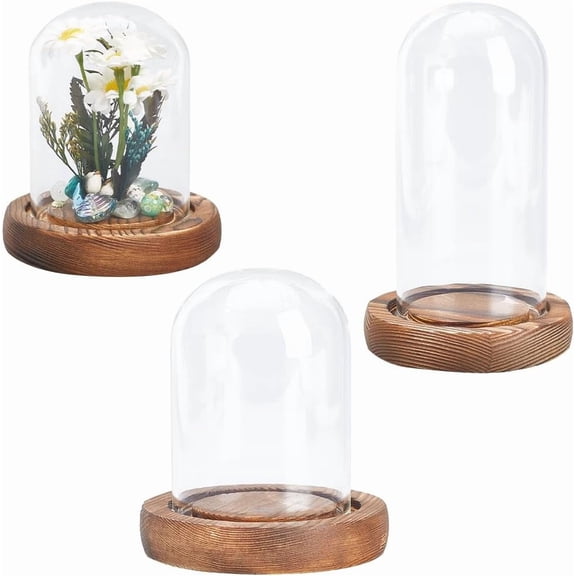 3 Sizes Glass Dome Cover Clear Glass Display Dome Cover with Wood Base Small Glass Domes Mini Glass Cloches Glass Cloche Dome Glass Display Dome