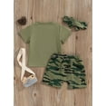thumbnail image 4 of Bslissey Toddler Little Girls 3Pcs Summer Outfits Short Sleeve Letter Star Print T-shirt Tops + Camouflage Shorts + Headband 3M-5T Kids Casual Short Pants Sets, 4 of 9