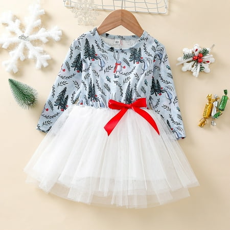 

Hbdhejl Toddler Girls Dress Baby Kids Christmas Print Patchwork Tulle Princess Dress Clothes Grey 2-3 Years