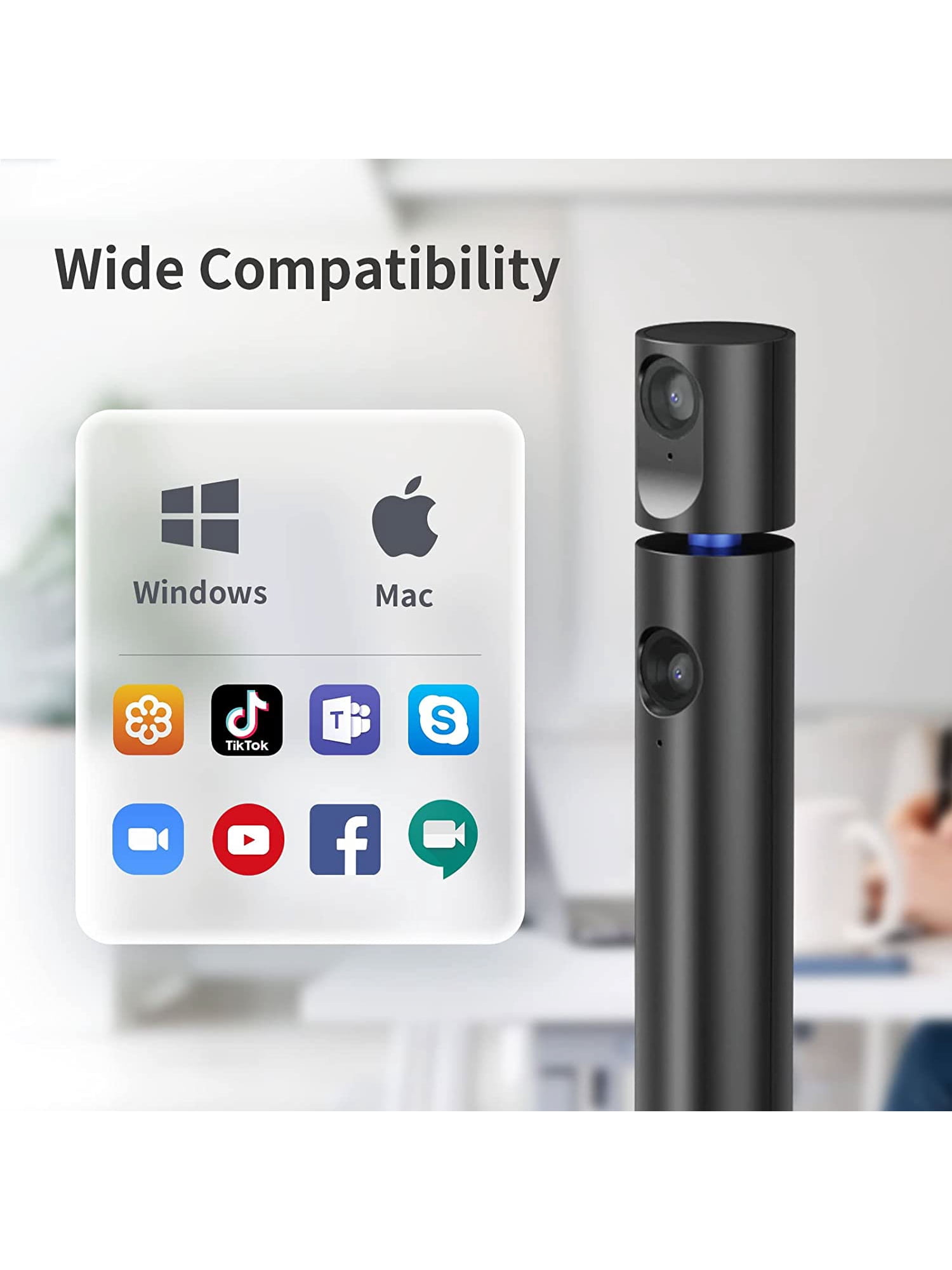 CZUR Halo Streaming No-Mount 1080P Dual Webcam with Microphone, 90 Degree View and Compatible with Skype, Zoom, TikTok, Twitch and FaceTime for Conference, Gaming, Podcast