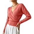 thumbnail image 4 of Sevevn Women's Wrap V-Neck Cropped Knit Sweater Long Sleeve Casual Tops, 4 of 8