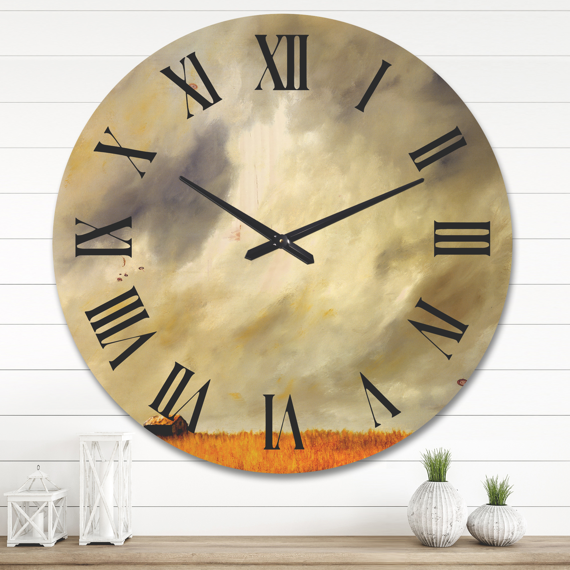 Designart 'Desert Farmhouse Under Cloudy Sky I' Farmhouse Wood Wall Clock