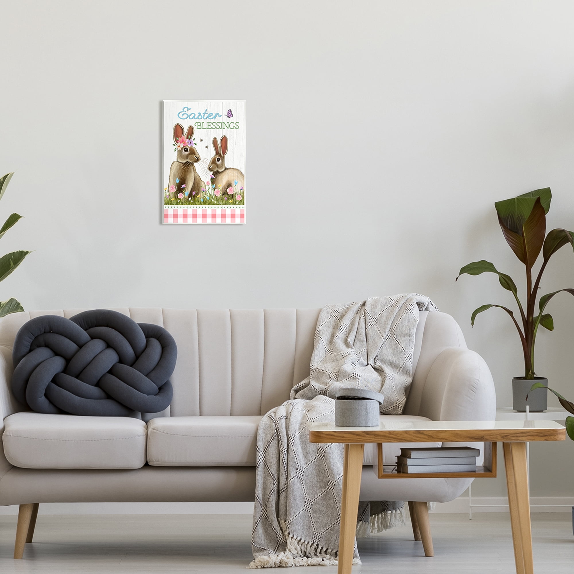 Easter Blessings Gingham Spring Bunnies Wall Plaque Art, 10 x 15, By Elizabeth Tyndall