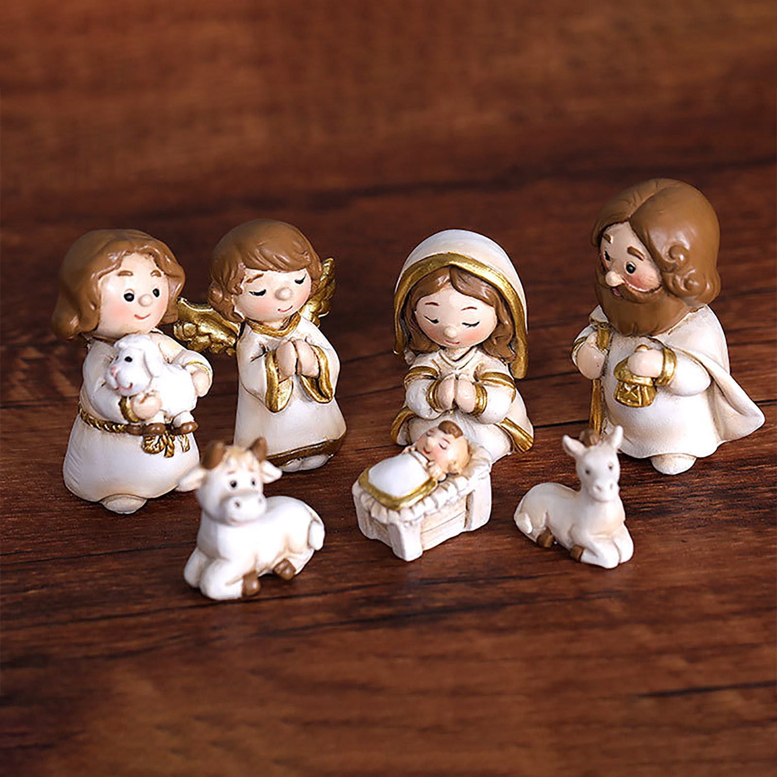 Leodye Mini Christmas Nativity Set,11 Pieces Little People Nativity Set,Christmas Decoration Miniature Nativity Set,Nativity Scene with Light 10 Rearrangeable Figurines Decor Tabletop Decor