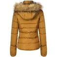 thumbnail image 2 of BodiLover, Women's, Winter Quilted Puffer Short Coat Jacket with Removable Faux Fur Hood and Zipper, Mustard, M, 2 of 4