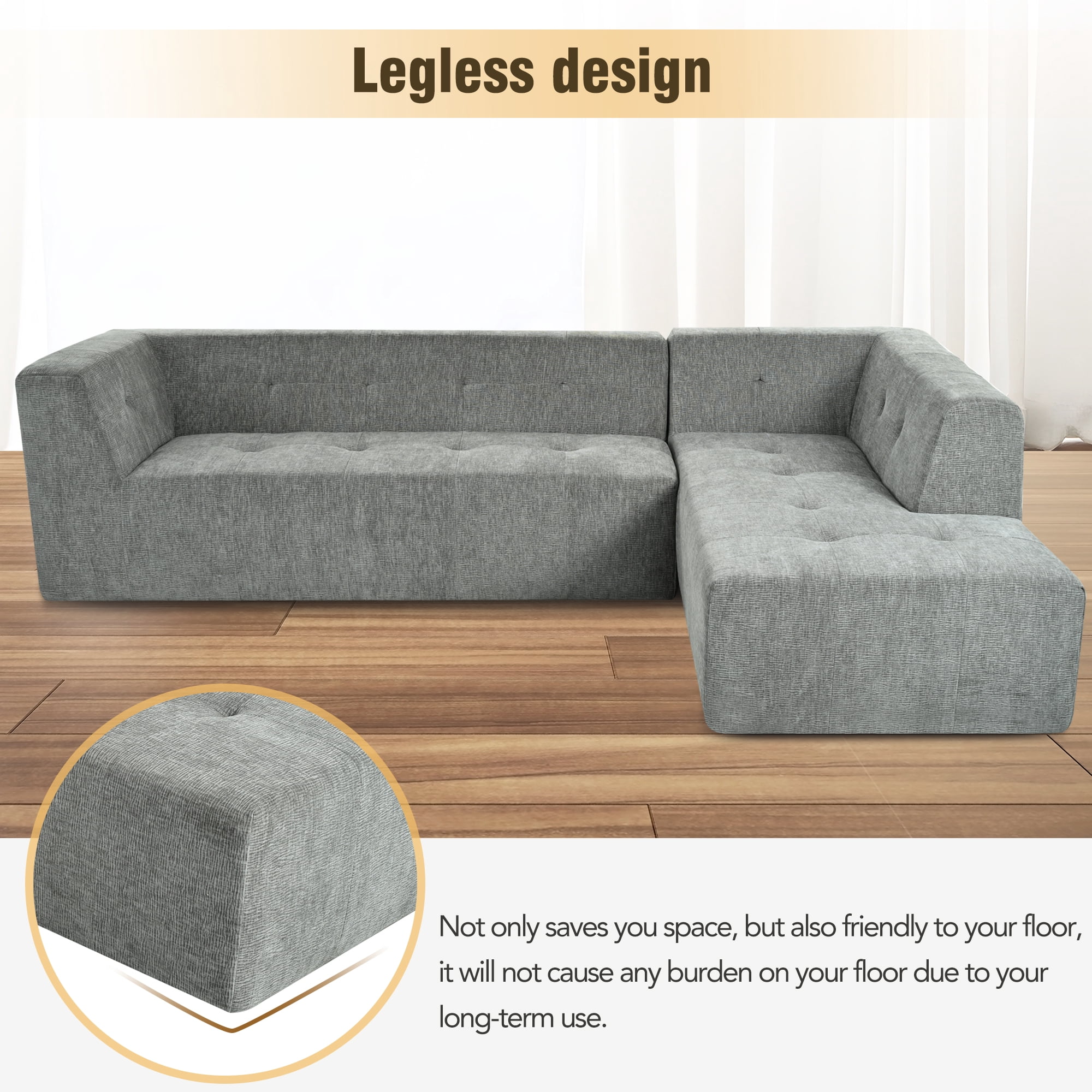 MOONMISS 112.2" Chenille L-Shaped Modern Minimalist Modular Free Combination Living Room Sofa-Light Gray