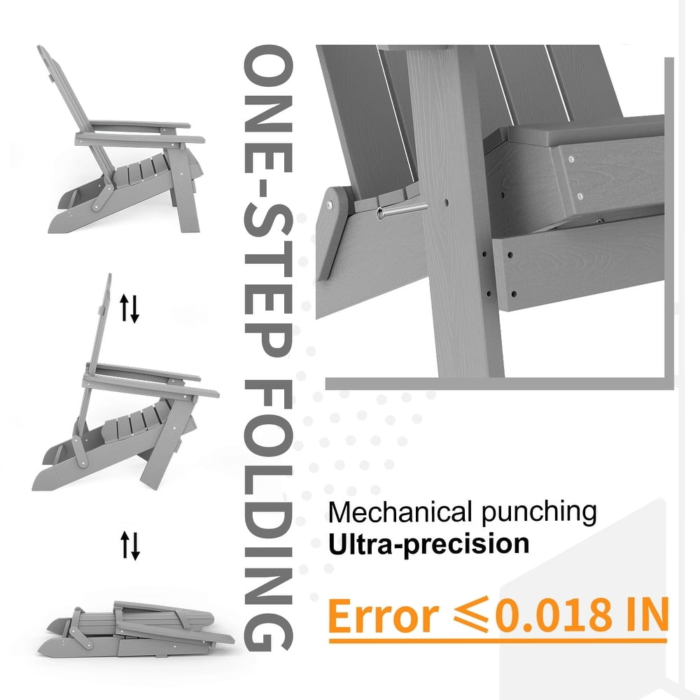 WINSOON All Weather HIPS Outdoor Folding Adirondack Chair Outdoor Garden Patio Chair-Grey