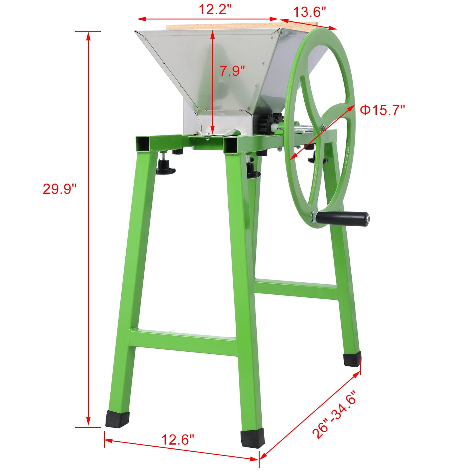 , 7L Manual Juicer Grinder With stand,Portable Fruit crusher with wheel Stainless Steel fruit Scratter Pulper for Wine and Cider Pressing, Green ,Steel ,