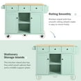 thumbnail image 4 of Kitchen Cart with Rubber wood Drop-Leaf Countertop ,Cabinet door internal storage racks,Kitchen Island on 5 Wheels with Storage Cabinet and 3 Drawers for Dinning Room, Black, 4 of 8