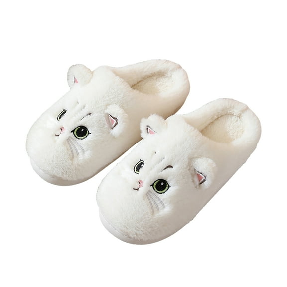 comerut 1 Pair Winter Slippers Comfortable Cartoon Cat Pattern Slippers Warm Soft Women Plush Slippers for Home