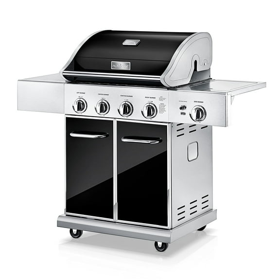 NutriChef 52,000 BTU 5-Burner Stainless Steel Propane Gas Grill with Portable Design, Electronic Ignition, Built-in Thermometer and Heavy-Duty Construction