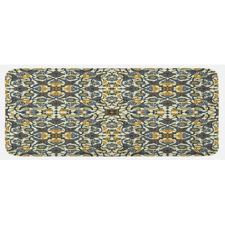 

Turkish Pattern Kitchen Mat Flowers in and Traditional Style Plush Decorative Kitchen Mat with Non Slip Backing 47 X 19 Earth Yellow Slate Blue by Ambesonne
