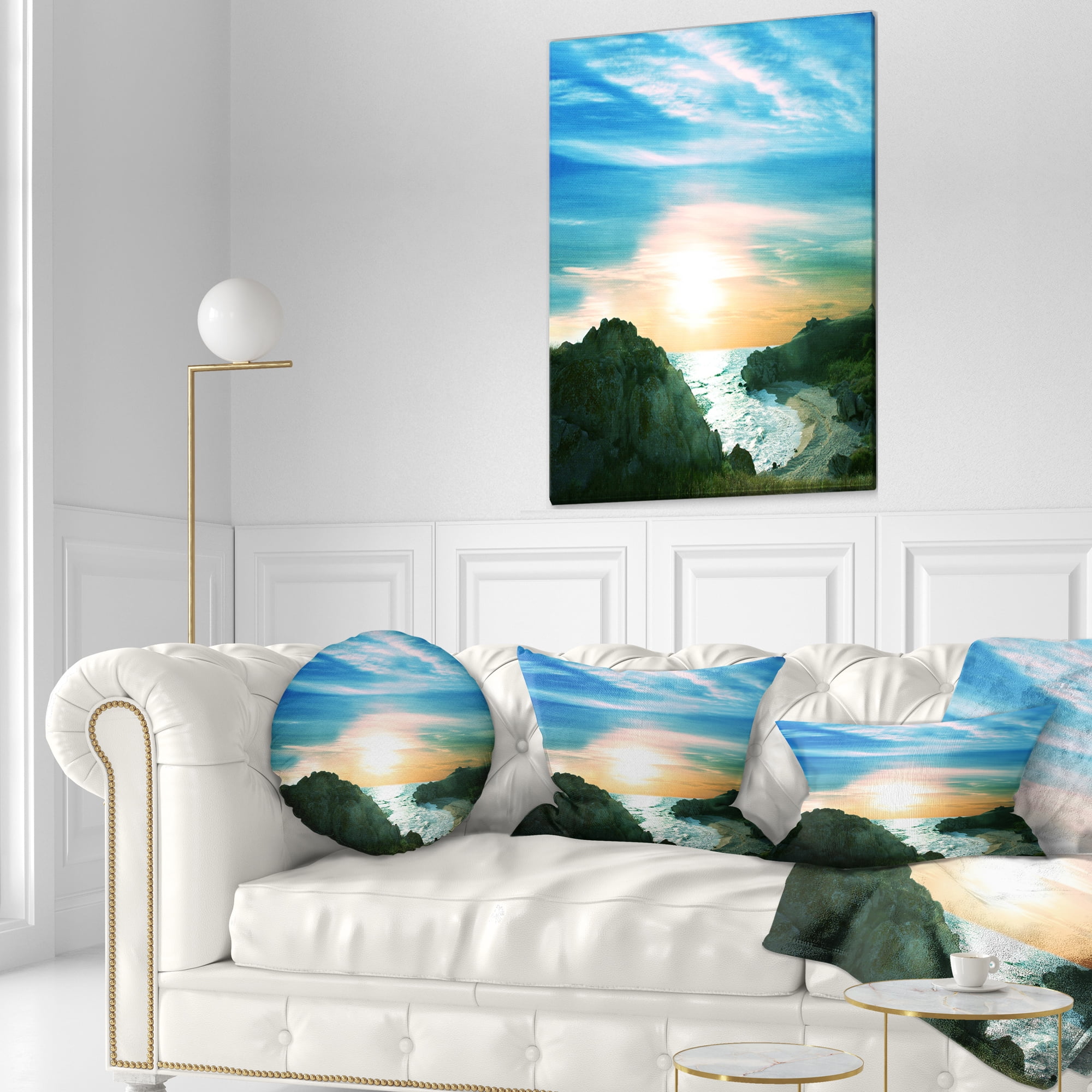 Designart 12" x 20" Blue Polyester Throw Pillow