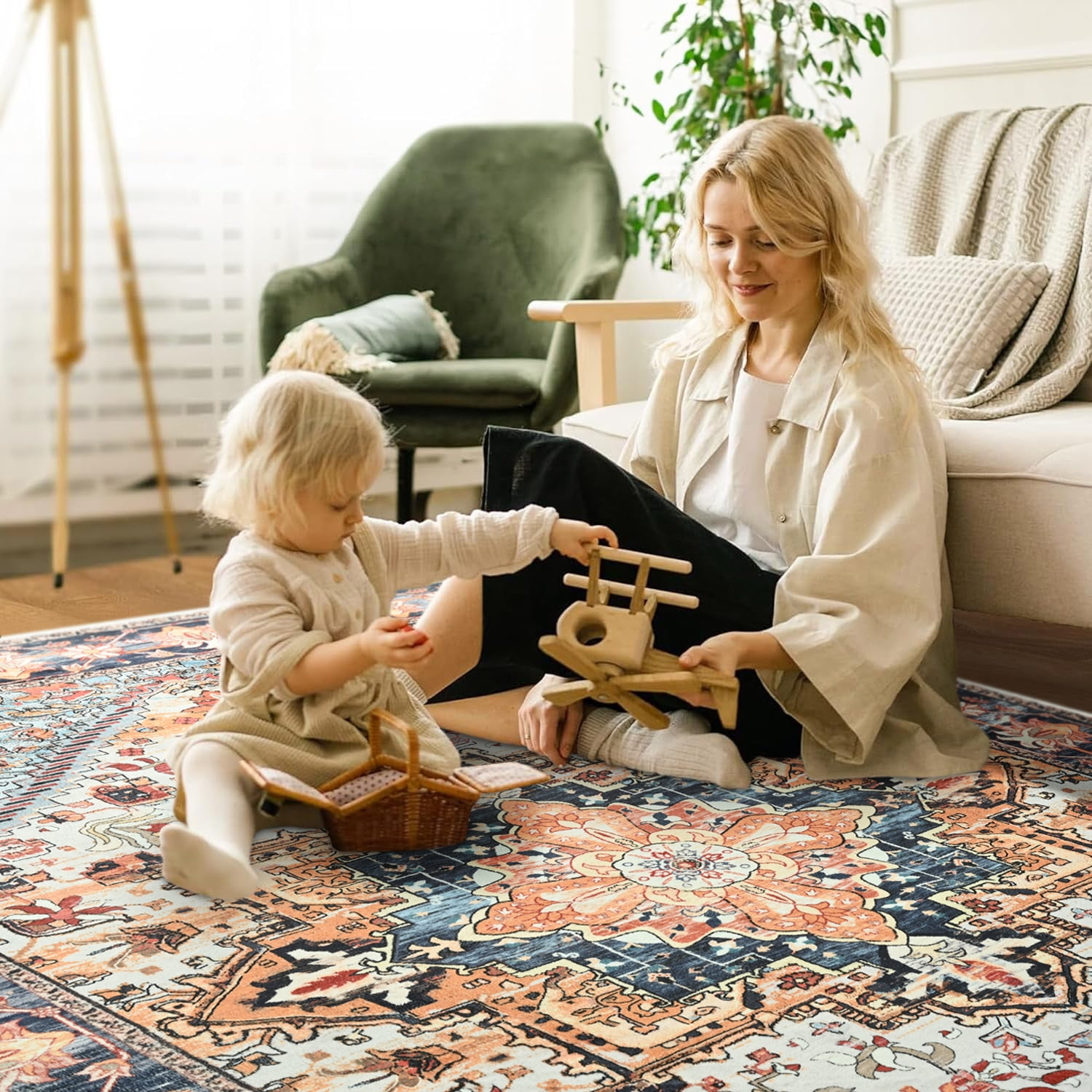 Dwelke Vintage Area Rug Floral Rugs Soft Bedroom Carpet for Living Room Home Decor,4'x6',Orange
