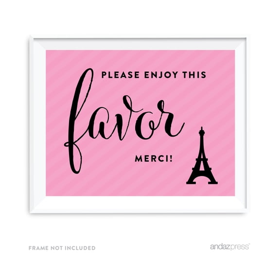 Please Enjoy This Favor, Thank You Paris Bonjour Bebe Girl Baby Shower Party Signs