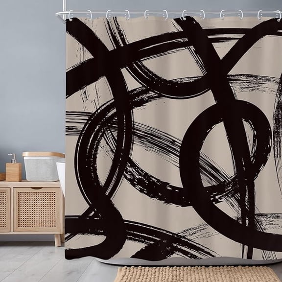 Black Abstart Shower Curtain Modern Meige Minimalist Line Graffiti Simple Geometric Sketch Bathroom Set Fashion Waterproof Bath Decoration Accessories Home Decor 54"W x 72"L
