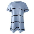 thumbnail image 5 of Women's Casual Tops Striped Casual Loose Fit Curved Hem Short Sleeve Shirts Summer Crew Neck Blouses (5XL, Light Blue), 5 of 6