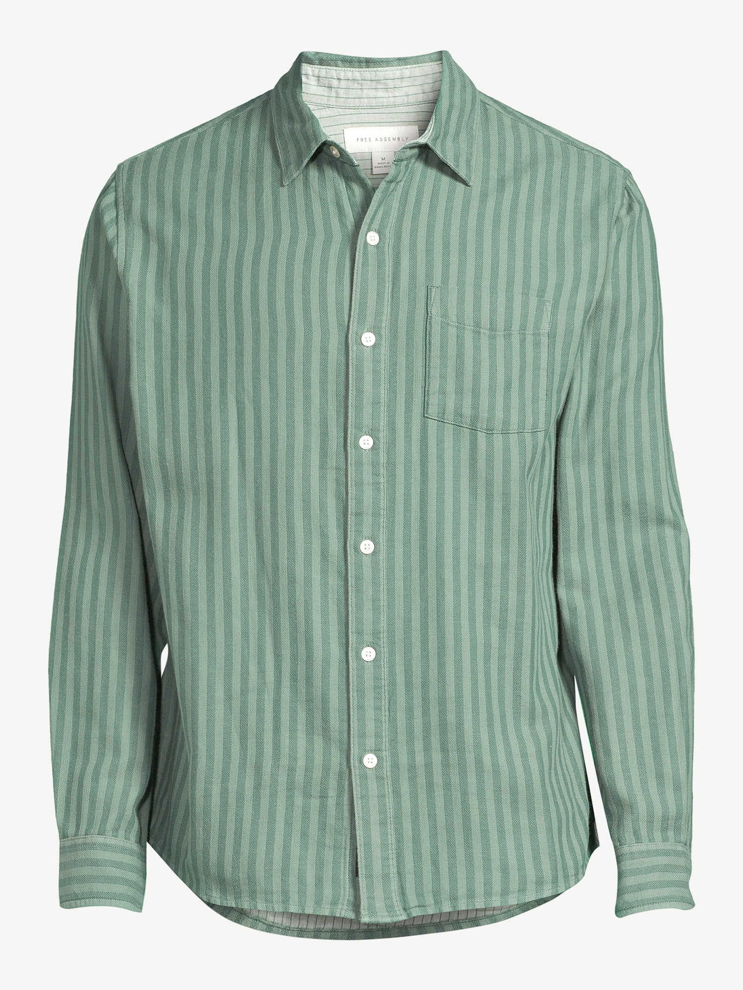 Free Assembly Men's Double Cloth Stripe Shirt, Sizes XS-3XL