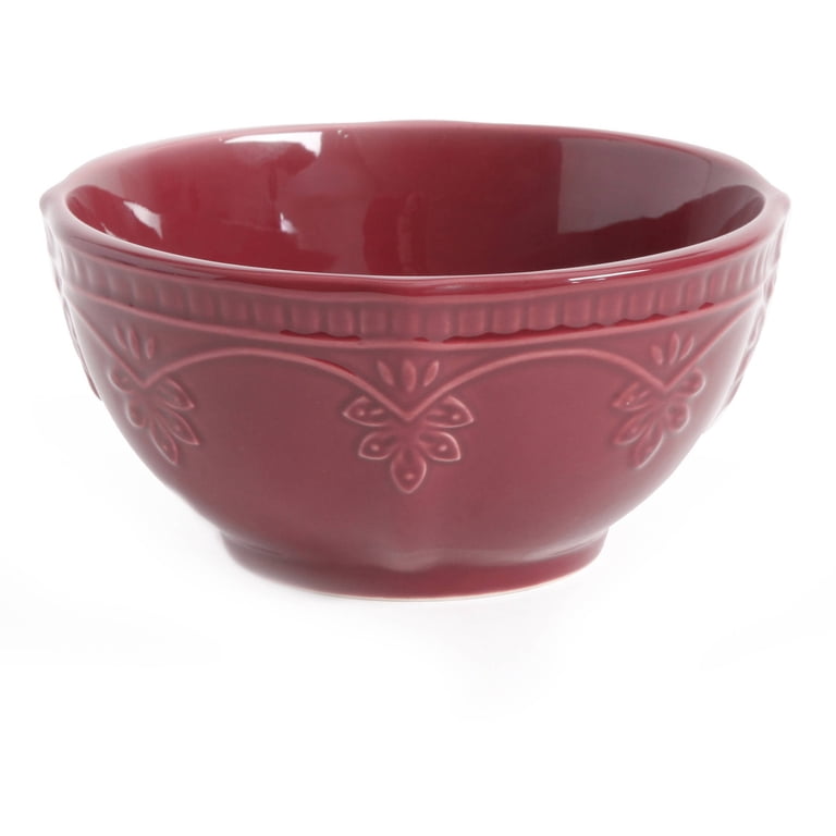 The Pioneer Woman Farmhouse Lace 12-Piece Dinnerware Set, Claret
