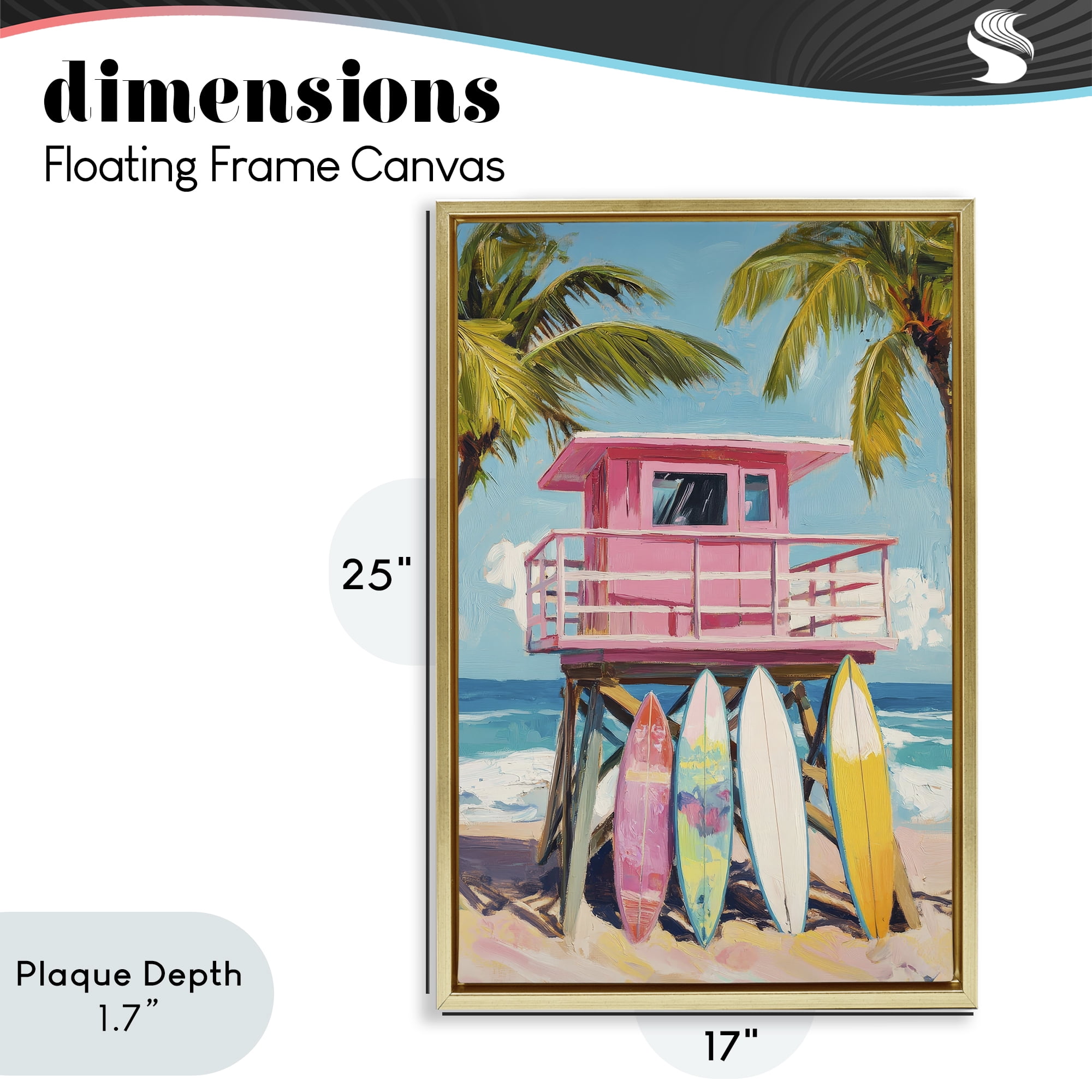 Stupell Industries High Pink Surf Shack Gold Framed Floater Canvas Wall Art, design by Petal Prints Design